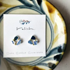 【再販】シー陶器 金継ぎ 輪っか ピアス ノンホールピアス 陶器 ブルー 青 紺 ネイビー ホワイト 白 ゴールド 金 個性的 個性派 ギフト プレゼント 贈り物 誕生日 母の日 バレンタイン