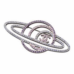 CHANEL シャネル ココマーク ロゴ 土星モチーフ ブローチ B17K ブルー×パープルラインストーン シルバー金具【送料無料】惑星【中古】25010129