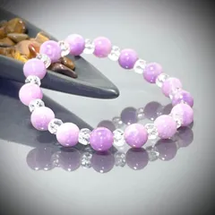 ◇ L-318 天然石ブレスレット　ラベンダーアメジスト　水晶ボタンカット　8mm  パワーストーン　開運　お守り　癒し