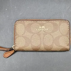 o297 コーチ 財布 COACH メンズレディース 小銭入れ カードケース ダブル ジップ コインケース ブラウン シグネチャー※内側剥がれ