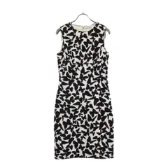 ケイトスペード 総柄 バタフライ ノースリーブ ワンピース 2 ホワイト×ブラック Kate Spade バックジップ レディース