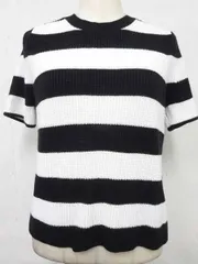 送料無料/美品 バナナリパブリック BANANA REPUBLIC オシャレでかわいい 半袖ニットセーター ボーダー 白黒 小さいサイズXXS■L15634SSA18 （2）6/17