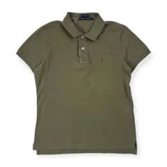 90s 00s RALPH LAUREN ラルフローレン THE SKINNY POLO 鹿の子 半袖 ポロシャツ L/カーキ系 レディース オールド