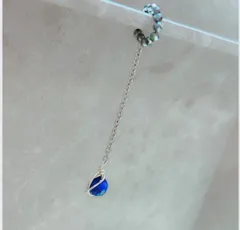 【片耳用/金属アレルギー対応】ラピスラズリAA++ × テラヘルツ ロングチェーンイヤーカフ