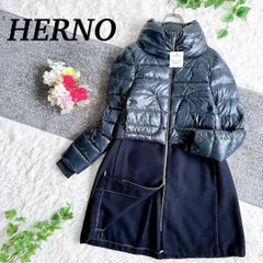 正規品　美品　HERNO ヘルノ ウール切り替えダウンコート 異素材　ネイビー