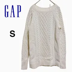 S 【美品】 GAP ギャップ ニット リブニット セーター Uネック ケーブル編み アラン編み シンプル ホワイト 白 清楚 細見え カジュアル ナチュラル デートコーデ Sサイズ コットン100% T192_a252