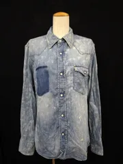 エドウィン EDWIN シャツ ブラウス デニム 長袖 ダメージ加工 コットン L 水色 青 ブルー