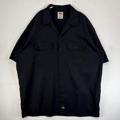 古着 ディッキーズ Dickies 半袖シャツ ワンポイント ロゴ ワーク 作業着 フラップポケ 大きいサイズ XL  ブラック 無地 メンズ