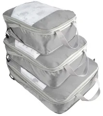 【特価セール】衣類 ポーチ トラベル 圧縮袋 仕分け 撥水 便利 持ち運び簡単 軽量 メッシュタイプ 整理（グレー） 圧縮 3点セット 出張 旅行 [SAISAC]
