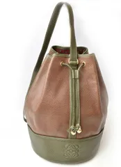 ロエベ ヴィンテージ バックパック/ワンショルダー 2way LOEWE バッグ アナグラム バイカラー ブラウン/ダークグリーン