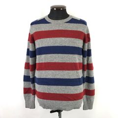 SHIPS【シップス】長袖ウールセーター/メンズ【size:L/グレー×青×赤/ボーダー】ラウンドネック/セーター/Tops/knit◆BJ065-b
