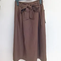 [OPAQUE.CLIP]オペークドットクリップ ひざ丈スカート フレアスカート タグ付き レディース 麻 サイズ38/M ブラウン（い-141，タ）