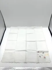 【シール付き未使用品】LAURA ASHLEY ローラアシュレイ ハンカチ スカーフ コットン 花 フラワー 刺繍 ホワイト 46×46