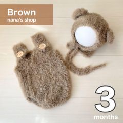 ３ヶ月ふわふわブラウン♪くま耳帽子とロンパース ハーフバースデー ボンネット