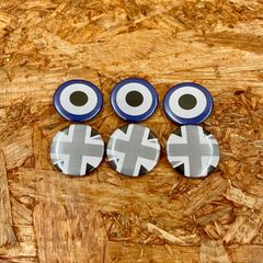 3組セット ターゲットマークカスタムver. モノクロユニオンジャック 缶バッジ 32mm モッズマーク イギリス国旗 UK バッチ バッヂ ロッカーズ PUNK パンク べスパ トライアンフ