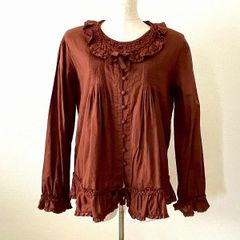 美品 ピンクハウス オーバーブラウス 豪華ピコフリル リボン レッド