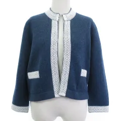 ルシアンペラフィネ LUCIEN PELLAT-FINET カシミヤ混 カーディガン イタリア製 レース 紺 ネイビー系 グリーン Sのサムネイル