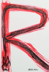 Akihiko Mihara, Salon d'Automne Award-winning artist [RYU], original drawing, pencil drawing, sketch, animal painting, contemporary art, small piece, painting, fine art, pen drawing, illustration, monster, line drawing, hand-drawn illustration, dragon, dinosaur, dragon, mysterious, GTR, red, black, typography