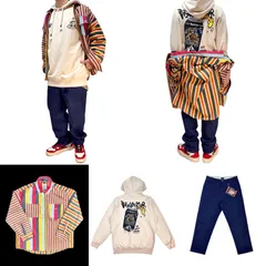 NAPAPIJRI ナパピリ マーティンローズ コラボ クレイジーストライプ ジャケット × DISCLAIMER ディスクレイマー クマ テディベア ドリンク パーカー × OBEY オベイ 紫 パープル ヒョウ柄 ワイド テーパード ワーク デニム パンツ