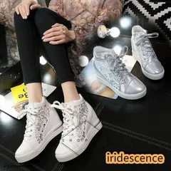 【美品・未使用新品】スニーカー レディース 8cmアップ インヒールスニーカー プラットフォームスニーカー 厚底 レース 春 夏 ブーツ シースルー ハイカット 通勤 おしゃれ シルバー
