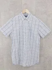 ◇ TOMMY HILFIGER トミーヒルフィガー 半袖 チェック シャツ XS ホワイト ネイビー ブラック #  【1002798249783】