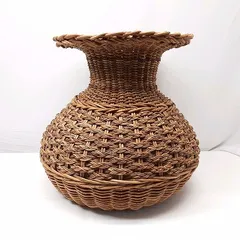 あけび細工のハンドル付きバスケット 予約/別注】あけびのかご 7寸胴張畝編み レザーハンドル付き
