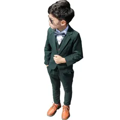 【新品】 [RongFa] 男の子スーツ グリーン カジュアルスーツ 子どもスーツ 4点セット 入学式 卒業式 紳士服 発表会 演奏会 90 100 110 120 130 140cm (ダークグリーン, 120) 0