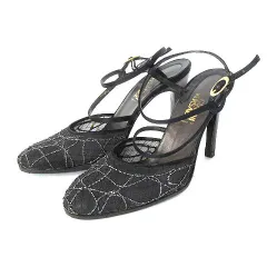 ジャンニヴェルサーチ ヴェルサーチェ GIANNI VERSACE パンプス レザー ピンヒール ラウンドトゥ メッシュ ダブルストラップ 黒 ブラック I34.5 約21.5cm 靴 シューズのサムネイル