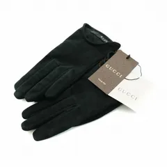 グッチ GUCCI 手袋 グローブ タグ付き ラムレザー 羊革 インターロッキング Gロゴ 絹 シルク 黒 ブラック ■GY18 /MQ ■OHのサムネイル