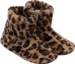 mianshe ルームシューズ ルームブーツ もこもこ ボアスリッパ 男女兼用 Lサイズ 27cmくらいまで(ヒョウ柄,  25.5～27.0 cm)