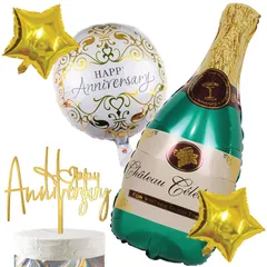 【人気商品】記念日 デコレーションピック 記念日 周年 創立 風船 恋愛 結婚 (Happy お祝い セット ケーキトッパー Anniversary バルーン 飾り付け コンパクト) アニバーサリー HaHaHa!