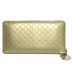 新品同様 GUCCI グッチ マイクロGGシマ ラウンドファスナー ロングウォレット 長財布 カード入れ 札入れ 小銭入れ ゴールドカラー レディース 古着 中古 USED