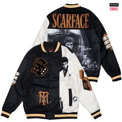 REASON CLOTHING × SCARFACE VARSITY JACKET【BLACK×WHITE】(リーズン メンズ 大きいサイズ ジャケット バーシティジャケット スタジアムジャケット スタジャン アウター スカーフェイス コラボ)