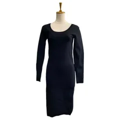 【タグ付き未使用】BURBERRY バーバリー ワンピース タイトワンピ ドレス 長袖 ひざ丈 ビスコース ナイロン ポリエステル ブラック[サイズ S]