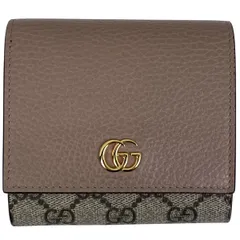 グッチ GUCCI ダブルG バイカラー ミディアム ウォレット GGマーモント 二つ折り財布 GGスプリーム ピンク ベージュ 598587 レディース 【中古】