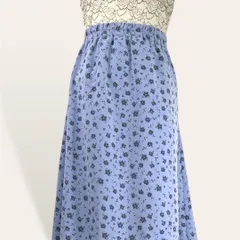 ❤️極美品 ロデオクラウンズ Rodeo Crowns サックス フラワー 花柄 マキシ丈 ロングフレア 台形スカート F レディース 1772