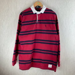 Polo by Ralph Lauren ポロバイラルフローレン ラガーシャツ ツイル襟 長袖 ボーダー柄 ロゴ刺繍 ワンポイントロゴ レッド/ネイビー Lサイズ メンズ 古着 アメカジ ストリート スポーツMIX