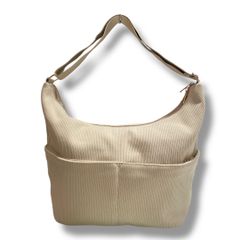 EDITA エディータ 池田真子さんコラボショルダーバッグ washable14ポケットショルダー 洗える ラウンド型 リブ仕様 ポーチ付き オフホワイト レディース ゴーゴー古着セントラルパーク名古屋店NO.679