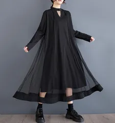 新品 2026新作 モード系　大きいサイズ ワンピース　個性派　シアー　レディース 秋冬　メッシュ　春 新品 長袖　ロング