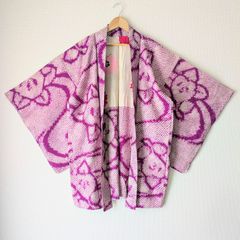 Japanese Vintage Haori Long Purple Tachibana orange pattern Silk Kimono Jacket Old-ⅽloth 長羽織 羽織 正絹 総絞り 橘文様 古布 時代布 一点物 大正浪漫 和洋折衷