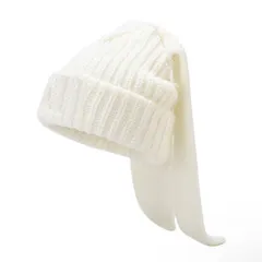 爆発的大人気うさぎ耳ニット帽【ホワイト】帽子 韓国 大人気 男女兼用 straykids スキズ リノ スンミン seventeen セブチ ジョンハン バニラコ  スキー スノボー 推し活 ＆TEAM ボイネク お洒落 可愛い うさぎ耳 兎 ラビット