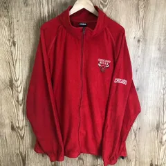 USA古着 ブルゾン シカゴブルズ ワッペン 裏フリース 赤 XL 80s〜90s☆ヴィンテージ☆NBA CHICAGO BULLS☆シカゴブルズ