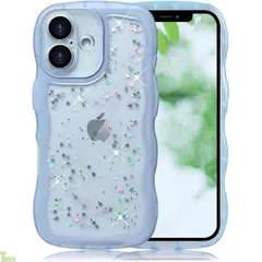 YUYIB スマホケース 対応 iPhone 17 ケース クリア キラキラ かわいい tpuソフトケース 波形 薄型 傷防止背面 滑り止め 指紋防止 ストラップホール付き 衝撃吸収 女性人気 携帯電話ケース アイフォン17 透明カバー (透明ブルー