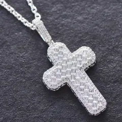ネックレス メンズ 18金 ダイヤモンド ペンダント K18WG ホワイトゴールド クロス バゲットカット 十字架 50cm アズキチェーン 男性用 刻印入り 鑑別書付き【アクセサリーマート/メルカリShops店】