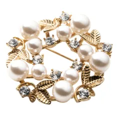 【ゴールド×ワンサイズ】[Cream dot. クリームドット公式] ブローチ フォーマル 卒業式 卒園式 入学式 入園式 ママスーツ コサージュ パール キュービックジルコニア ビジュー リーフ ボタニカル サークル ピン 華やか 大人 上品