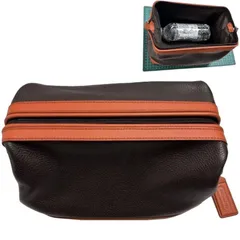美品 コーチ トラベルポーチ レザー ブラウン COACH 大きく開き便利