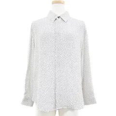 【美品】SAINT LAURENT PARIS サンローラン パリ シャツ ブラウス トップス カットソー ホワイト ブラック 白 黒 36 S  長袖 レギュラーカラー ドット プリント 柄 シルク おしゃれ 柄物 女性 着回し カジュアルのサムネイル