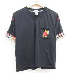 古着 半袖 ビンテージ Tシャツ レディース 00s ディズニー くまのプーさん 胸ポケット付き Vネック 黒 ブラック 24jun03 中古
