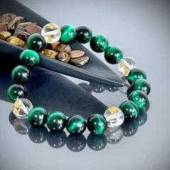 ◆ M-262 天然石ブレスレット 四神獣水晶 グリーンタイガーアイ 18cm