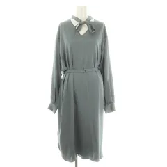 ゼロエイトサーカス 08SIRCUS Silky twill stretch bow tie dress ワンピース ロング ミモレ Vネック 長袖 1 青 ブルー /MF ■OS